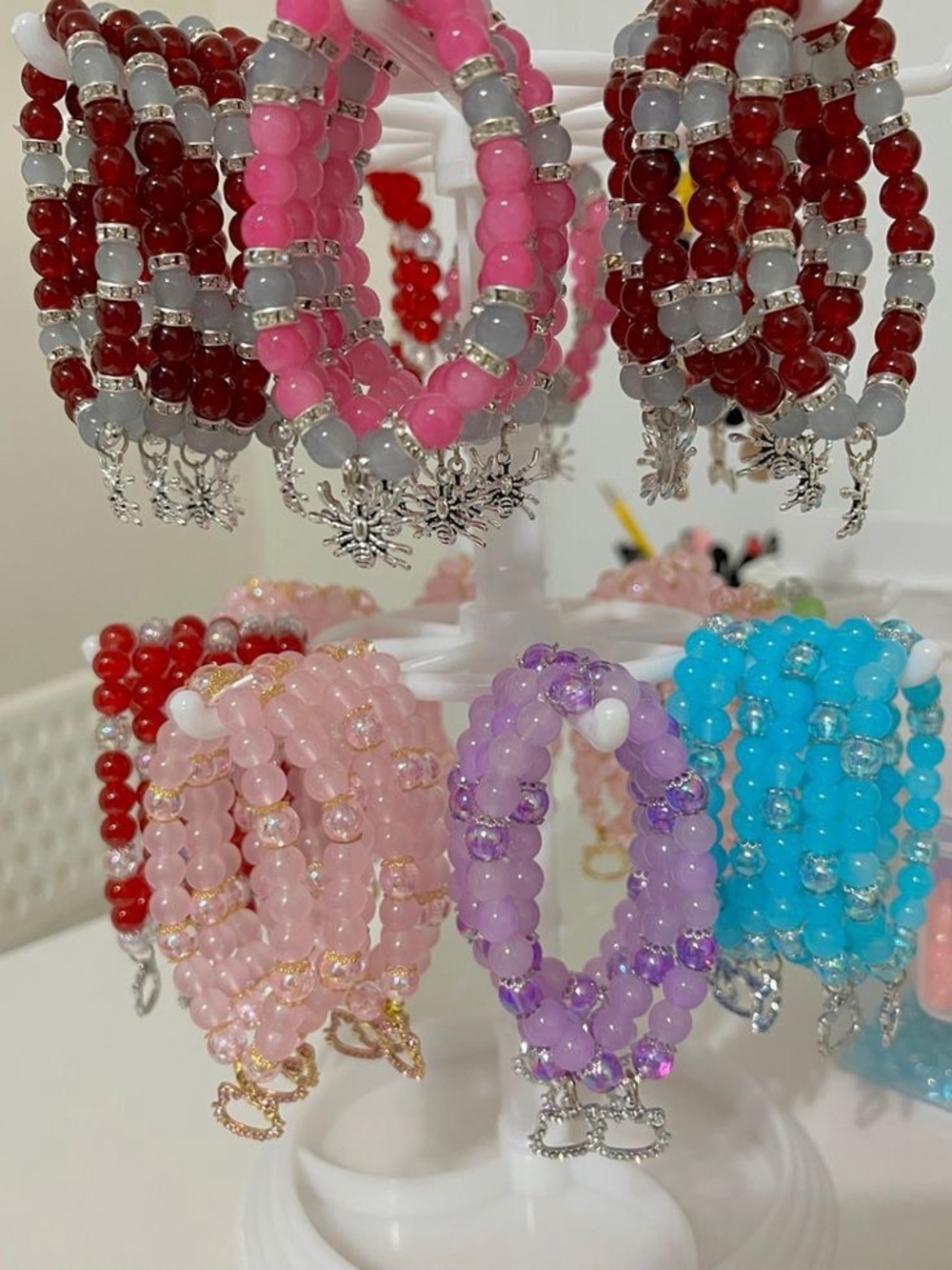 15 Beaded Charm Bracelets - Assorted Colors